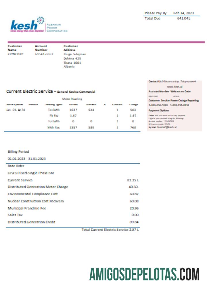 Projeto de lei de serviços públicos da Albanian Power Corporation, SCR amostra